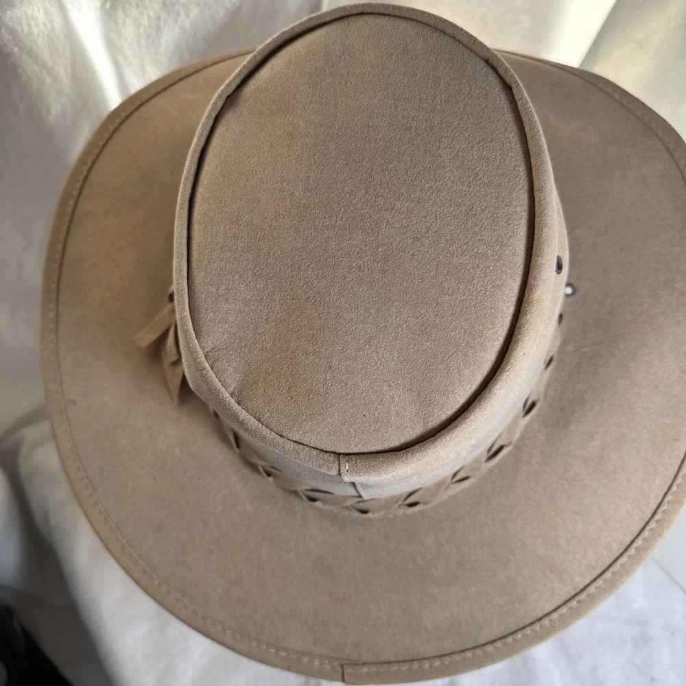 Aussie Mate Hats Brown Suede Western Hat with Braided Band Sz XL Australia Made